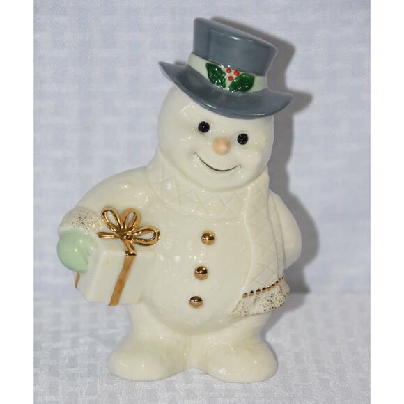 Lenox Other - Lenox Christmas Frosty The Snowman Porcelain Figurine Blue Top Hat & Present 6"